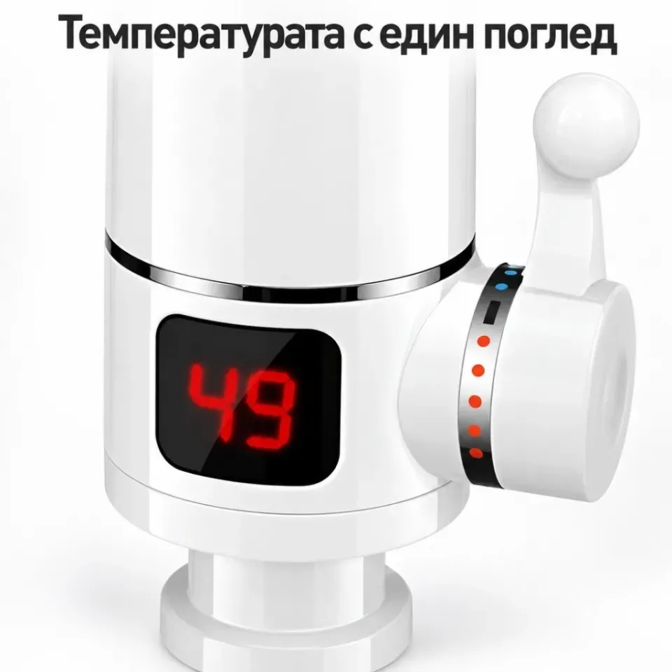 Електрически проточен нагревател за вода със смесител, LCD дисплей, 3000 W и нагряване за 3–5 секунд