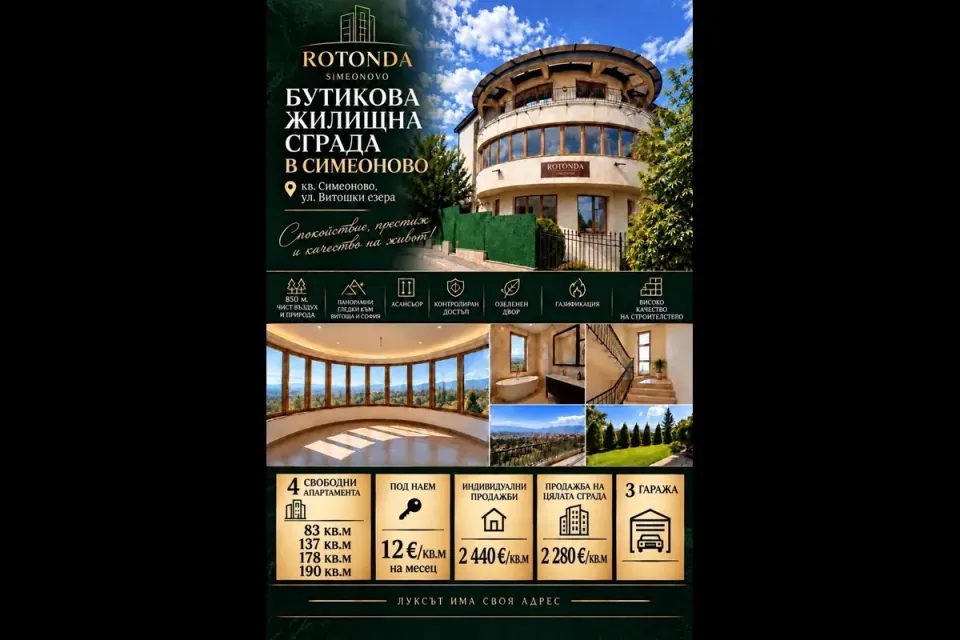 Апартаменти под наем и за продажба в бутикова жилищна сграда ROTONDA, кв. Симеоново