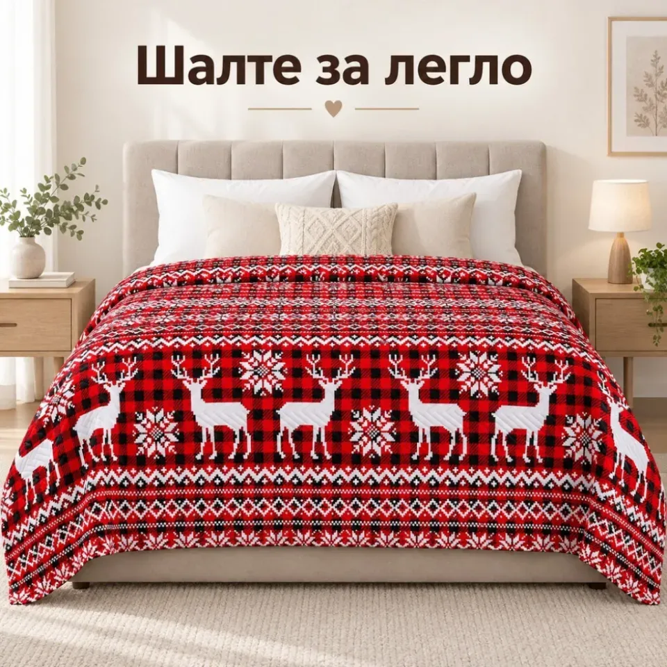 ️Коледно шалте за легло 170 × 210 см с елени